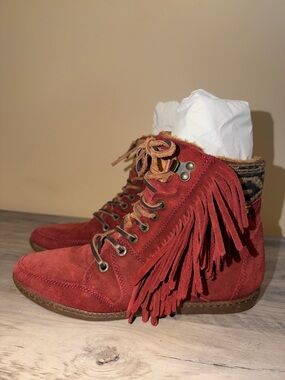Pikolinos Women's 39 8.5 boots shoes wine Red Suede leather moccasin ankle